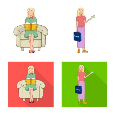 Duruş ve ruh hali simge vektör tasarımı. Duruş ve hisse senedi için kadın vektör simge kümesi.