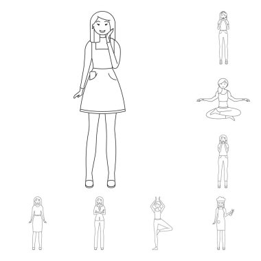 Duruş ve ruh hali simge vektör tasarımı. Duruş ve kadın hisse senedi vektör çizim.