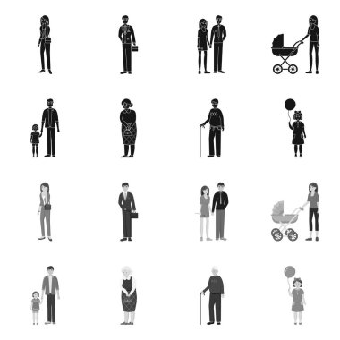 Karakter ve avatar işareti vektör tasarımı. Hisse senedi için karakter ve portre vektör simge topluluğu.