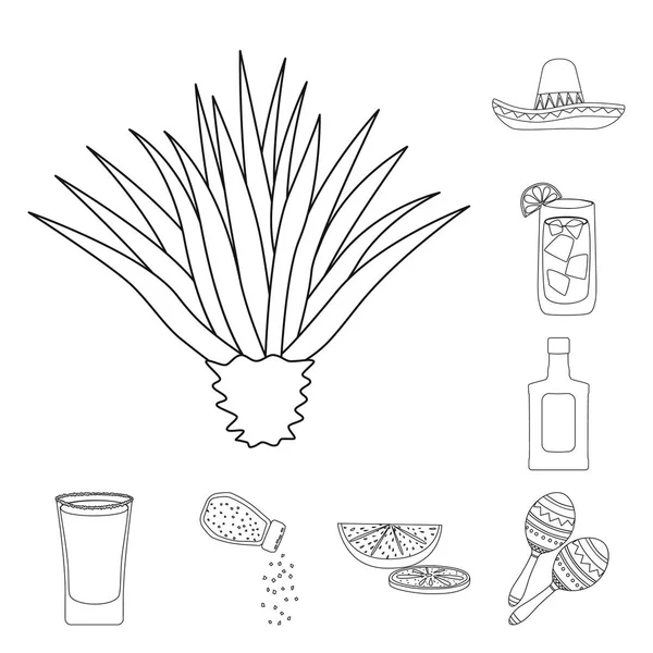 Elkülönített objektum a Mexikó és a tequila jele. Gyűjtemény a Mexikó és a fiesta vektor stock illusztráció. — Stock Vector