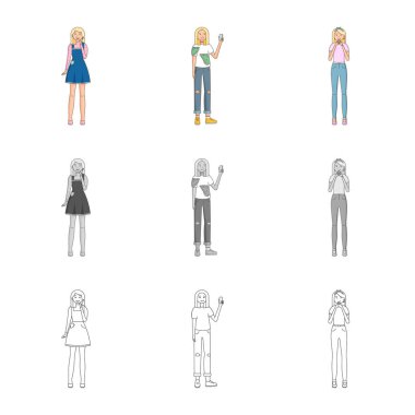 Duruş ve ruh hali işareti vektör Illustration. Duruş ve hisse senedi için kadın vektör simge kümesi.