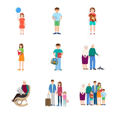 Aile ve insanların simge vektör tasarımı. Aile ve avatar stok vektör çizim koleksiyonu.