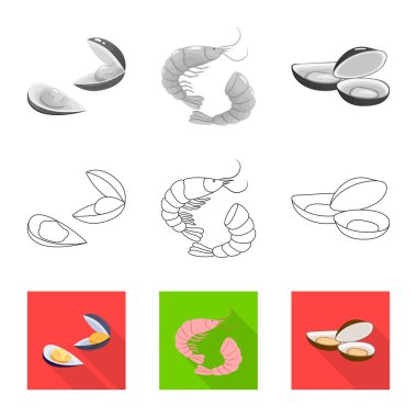Taze ve restoran logo vektör Illustration. Web için taze ve deniz hisse senedi simgesi kümesi.