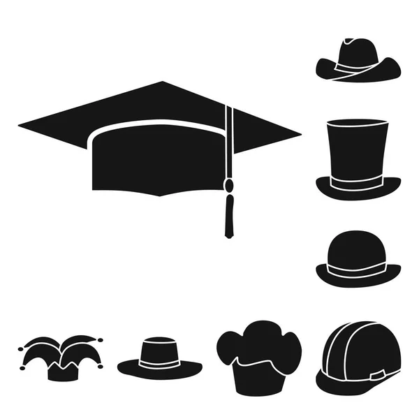 Vector illustratie van muts en baret logo. Set van muts en luier voorraad symbool voor web. — Stockvector