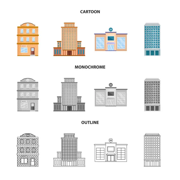 Conception vectorielle du symbole municipal et central. Ensemble d'icône vectorielle municipale et immobilière pour stock . — Image vectorielle