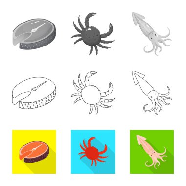 Taze ve Restoran simgesi yalıtılmış nesne. Taze ve deniz hisse senedi vektör çizim topluluğu.