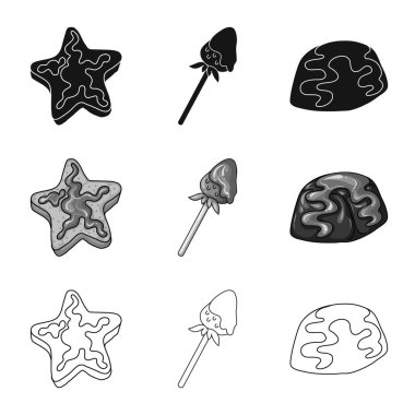 Şekerleme ve mutfak simgesi yalıtılmış nesne. Şekerlemeler ve hisse senedi için ürün vektör simge koleksiyonu.