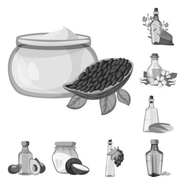 Beslenme ve organik simge vektör Illustration. Web için beslenme ve cam hisse senedi simgesi kümesi.