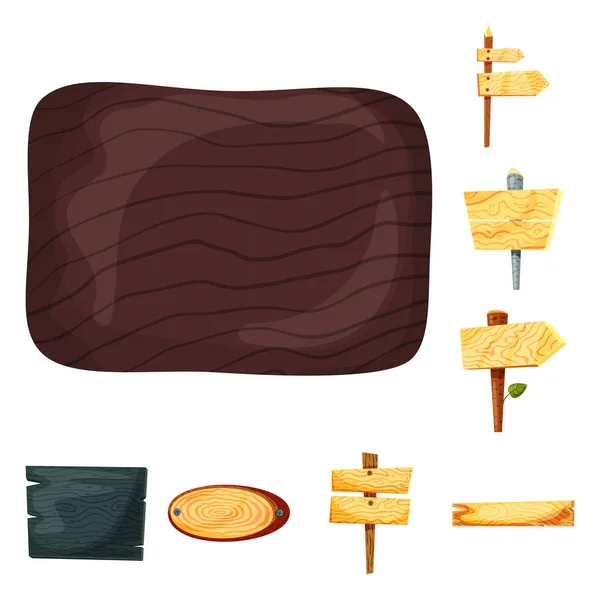 Objeto aislado de letrero e icono de madera. Conjunto de letrero e ilustración de vector de stock de madera . — Vector de stock