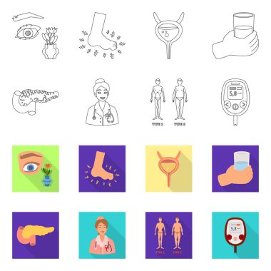 Diyet ve tedavi işareti vektör tasarımı. Hisse senedi için diyet ve tıp vektör simge topluluğu.