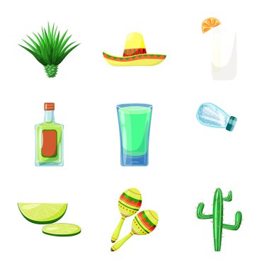 Meksika ve Tequila işareti izole nesne. Web için Mexico ve Fiesta stok sembolü koleksiyonu.