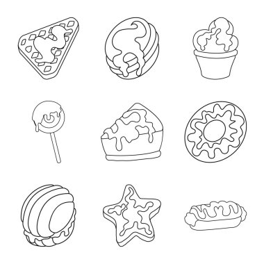 Tatlı ve ürün logo vektör tasarımı. Tatlı ve karamel hisse senedi vektör çizim topluluğu.