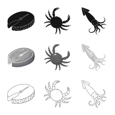 Taze ve restoran logo vektör tasarımı. Hisse senedi için taze ve deniz vektör simge topluluğu.