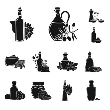 Petrol ve Tarım logosu izole nesne. Web için yağ ve cam stok sembolü seti.