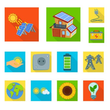 Güneş ve panel işareti vektör Illustration. Set güneş ve yeşil vektör simgesi stok için.