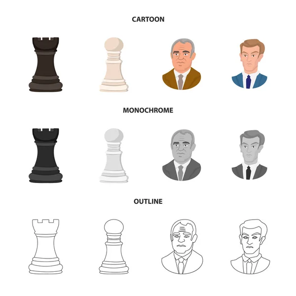 Vektorillustration av schackmatt och tunn tecken. Uppsättning av schackmatt och målet aktiesymbol för webben. — Stock vektor