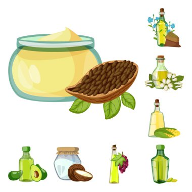 Vektör Illustration şişe ve cam logosu. Şişe ve tarım stok vektör çizim seti.