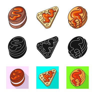 Şekerleme ve mutfak işareti yalıtılmış nesne. Şekerlemeler ve hisse senedi için ürün vektör simge kümesi.