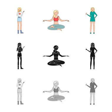 Duruş ve ruh hali logo vektör Illustration. Duruş ve kadın hisse senedi vektör çizim.