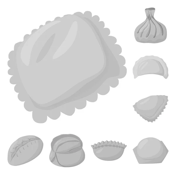 Vector illustration of dumplings and stuffed logo. Set of dumplings and dish stock symbol for web. — Stock Vector
