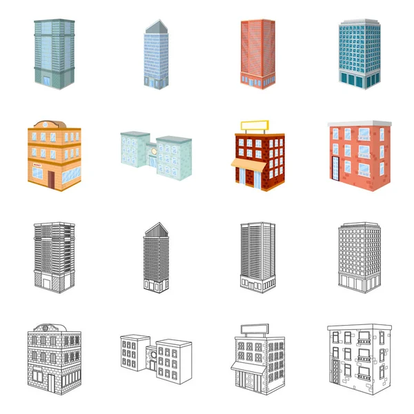 Illustrazione vettoriale della costruzione e del logo dell'edificio. Serie di costruzione e stock immobiliare illustrazione vettoriale . — Vettoriale Stock