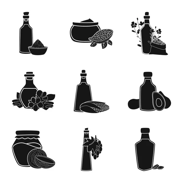 Oggetto isolato di olio e simbolo dell'agricoltura. Set di icone vettoriali olio e vetro per magazzino . — Vettoriale Stock