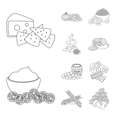 Tat ve gevrek sembolü vektör tasarımı. Hisse senedi için tat ve pişirme vektör simgesi koleksiyonu.