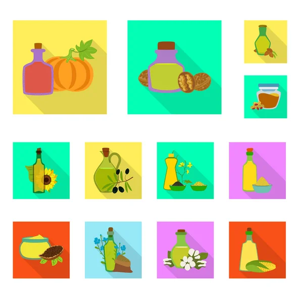 Illustrazione vettoriale di bottiglia e icona di vetro. Set di icone vettoriali bottiglia e agricoltura per magazzino . — Vettoriale Stock