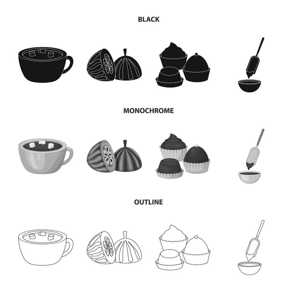 Vektorillustration von Lebensmitteln und leckerem Logo. Essensset und braunes Vektorsymbol für Vorrat. — Stockvektor