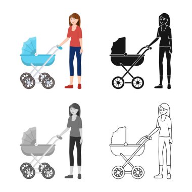 Vektör Illustration anne ve Pram işareti. Anne ve anne stok vektör çizim seti.