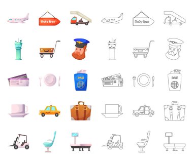 Havaalanı ve uçak simge vektör Illustration. Web için Havaalanı ve uçak hisse senedi simgesi kümesi.