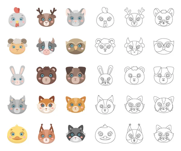 Muzzles of animals cartoon, outline icons in set collection for design. Векторная веб-иллюстрация символов диких и домашних животных . — стоковый вектор