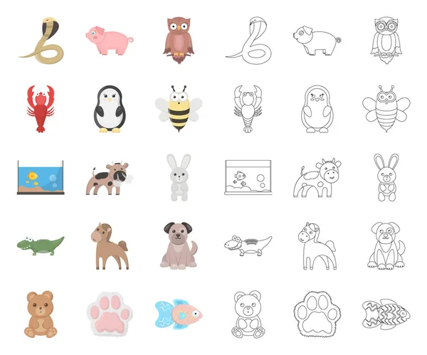 Una caricatura poco realista, esboza iconos de animales en la colección de conjuntos para el diseño. Animales de juguete vector símbolo stock web ilustración . — Archivo Imágenes Vectoriales