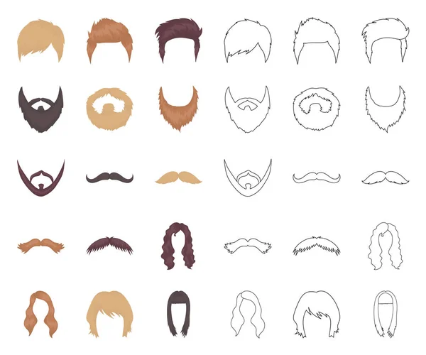 Mustache and beard, hairstyles cartoon,outline icons in set collection for design. Stylish haircut vector symbol stock web illustration. — Stock Vector