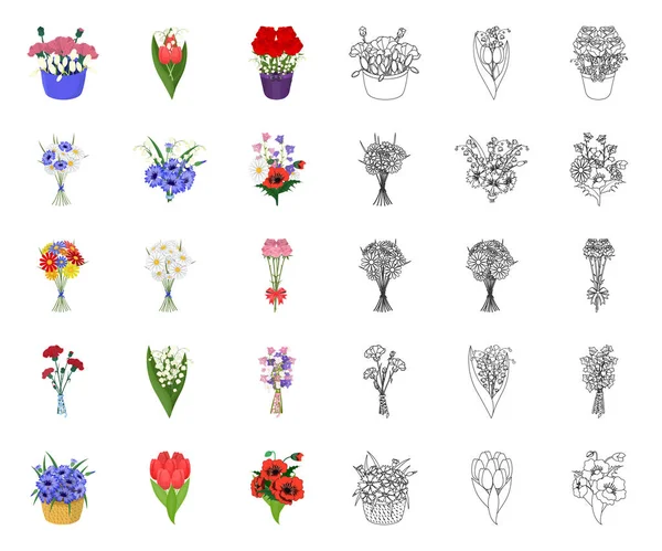 A bouquet of fresh flowers cartoon,outline icons in set collection for design. Various bouquets vector symbol stock web illustration. — Stock Vector