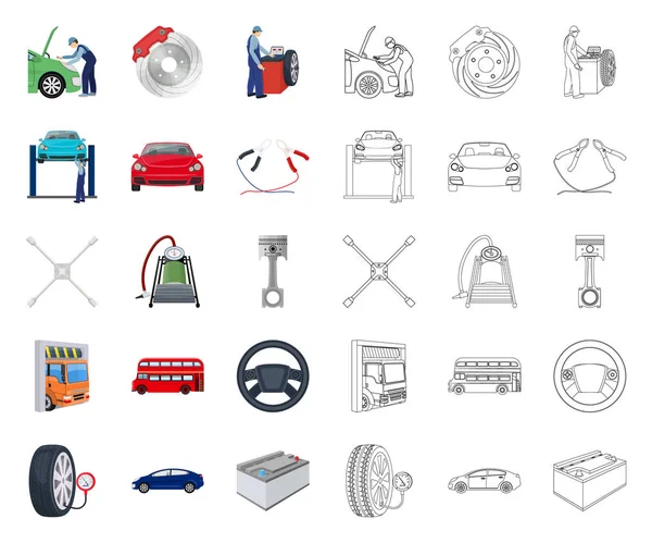 Car, lift, pump and other equipment cartoon,outline icons in set collection for design. Car maintenance station vector symbol stock illustration web. — Stock Vector