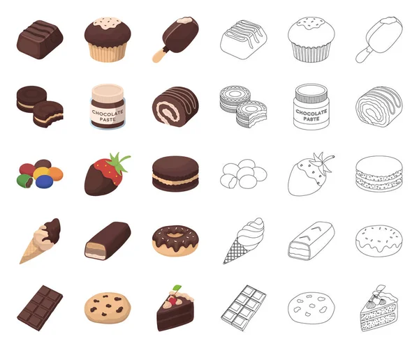 Dibujos animados de Chocolate Posert, esboza iconos en la colección de conjuntos para el diseño. Chocolate y dulces vector símbolo stock web ilustración . — Archivo Imágenes Vectoriales