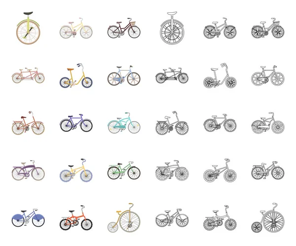 Verschillende fietsen tekenfilm, overzicht pictogrammen in set collectie voor design. Het type van vervoer vectorillustratie symbool voorraad web. — Stockvector