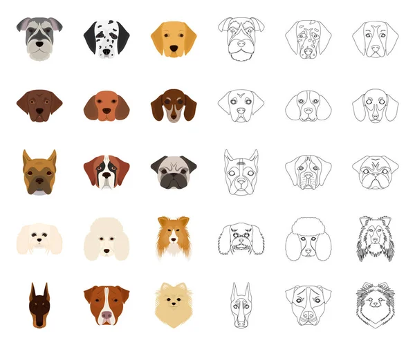 Perro razas de dibujos animados, iconos de contorno en la colección de conjuntos para design.Muzzle de un perro vector símbolo stock web ilustración . — Archivo Imágenes Vectoriales