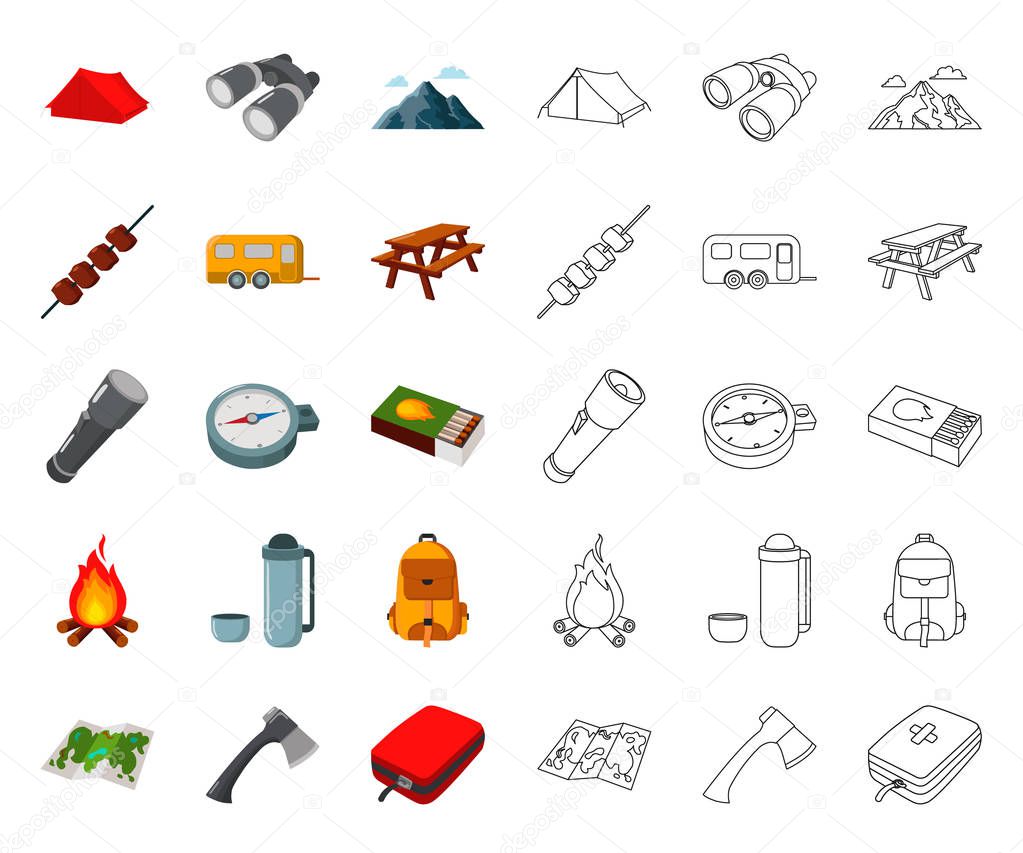 Rest in the camping cartoon,outline icons in set collection for design. Camping and equipment vector symbol stock web illustration.