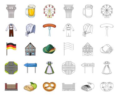 Ülke Almanya çizgi film, set koleksiyonu tasarım için anahat simgeleri. Almanya ve dönüm noktası sembol stok web illüstrasyon vektör.