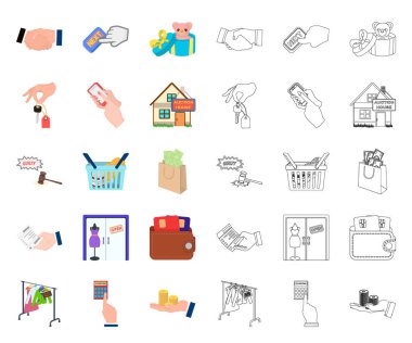 E-ticaret ve iş karikatür, set koleksiyonu tasarım için anahat simgeleri. Alış ve satış vektör simge stok web çizimi.