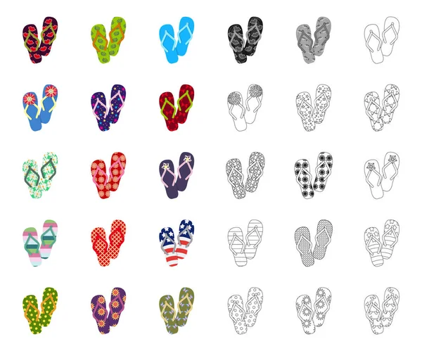 Chanclas de dibujos animados, esbozar iconos en la colección de conjuntos para el diseño. Zapatos de playa vector símbolo stock web ilustración . — Vector de stock