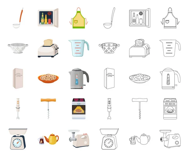 Equipo de cocina de dibujos animados, esbozar iconos en la colección de conjuntos para el diseño. Cocina y accesorios vector símbolo stock web ilustración . — Vector de stock