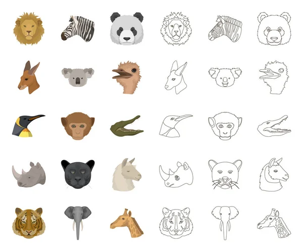 Dibujos animados de animales salvajes, esbozar iconos en la colección de conjuntos para el diseño. Mamíferos y aves vector símbolo stock web ilustración . — Vector de stock