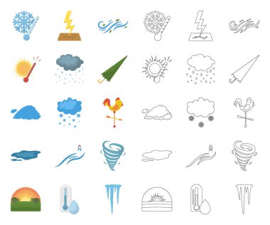 Farklı hava çizgi film, set koleksiyonu tasarım için anahat simgeleri. İşaretler ve hava vektör özelliklerini hisse senedi web illüstrasyon simgesi.