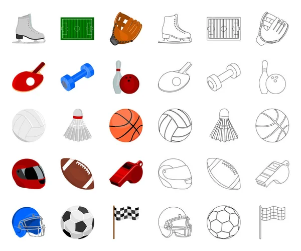 Différents types de dessins animés de sport, icônes de contour dans la collection de jeu pour la conception. Matériel de sport symbole vectoriel stock illustration web . — Image vectorielle