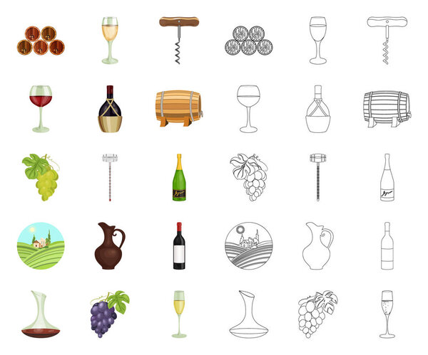 Wine products cartoon,outline icons in set collection for design. Equipment and production of wine vector symbol stock web illustration.