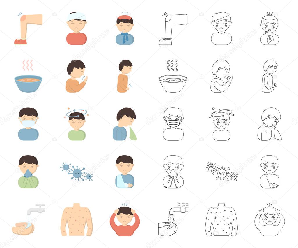 The sick man cartoon,outline icons in set collection for design. Illness and treatment vector symbol stock  illustration.