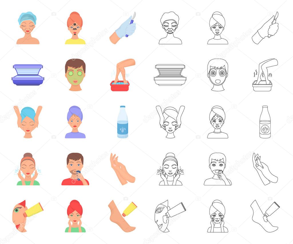 Skin care cartoon,outline icons in set collection for design. Face and body vector symbol stock  illustration.